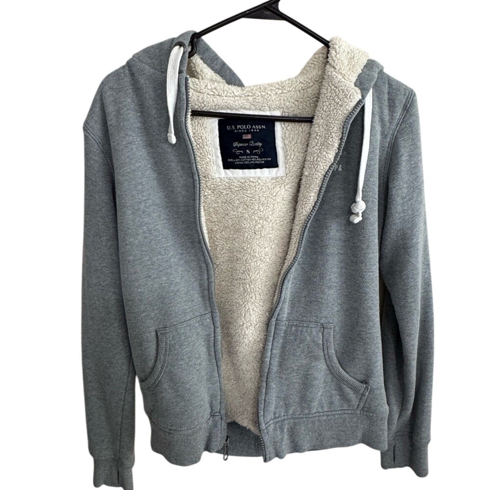 U.S. Polo Assn. Gray Zip-Up‎ Hoodie with Sherpa Lining